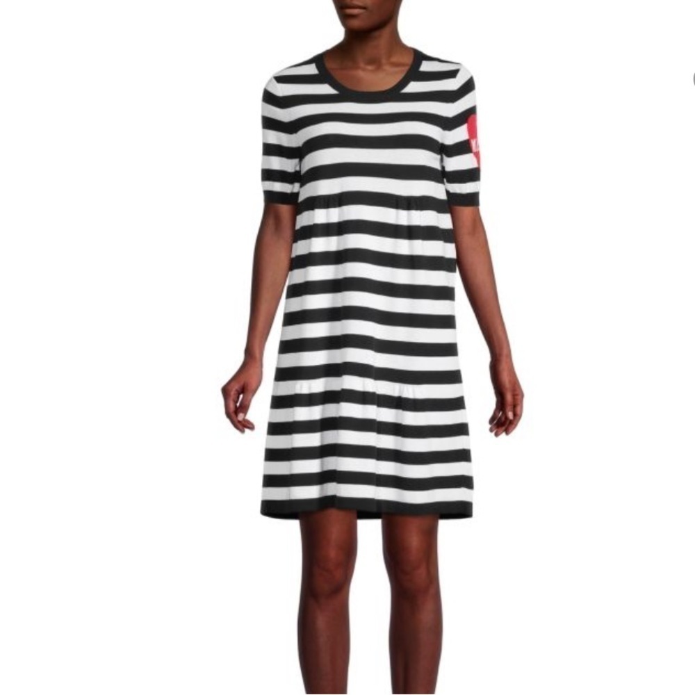 LOVE MOSCHINO Striped T-Shirt Dress Black and White Knit Short Sleeve
